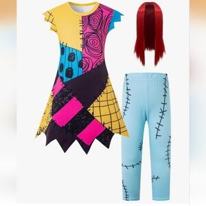 Sally Nightmare Before Christmas Halloween Patchwork Kids Costume 3 Piece Set